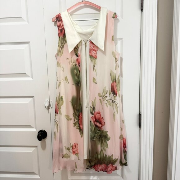 SLNY Floral Chiffon Overlay Sleeveless Shift Dress – Size 16 - Picture 3 of 6